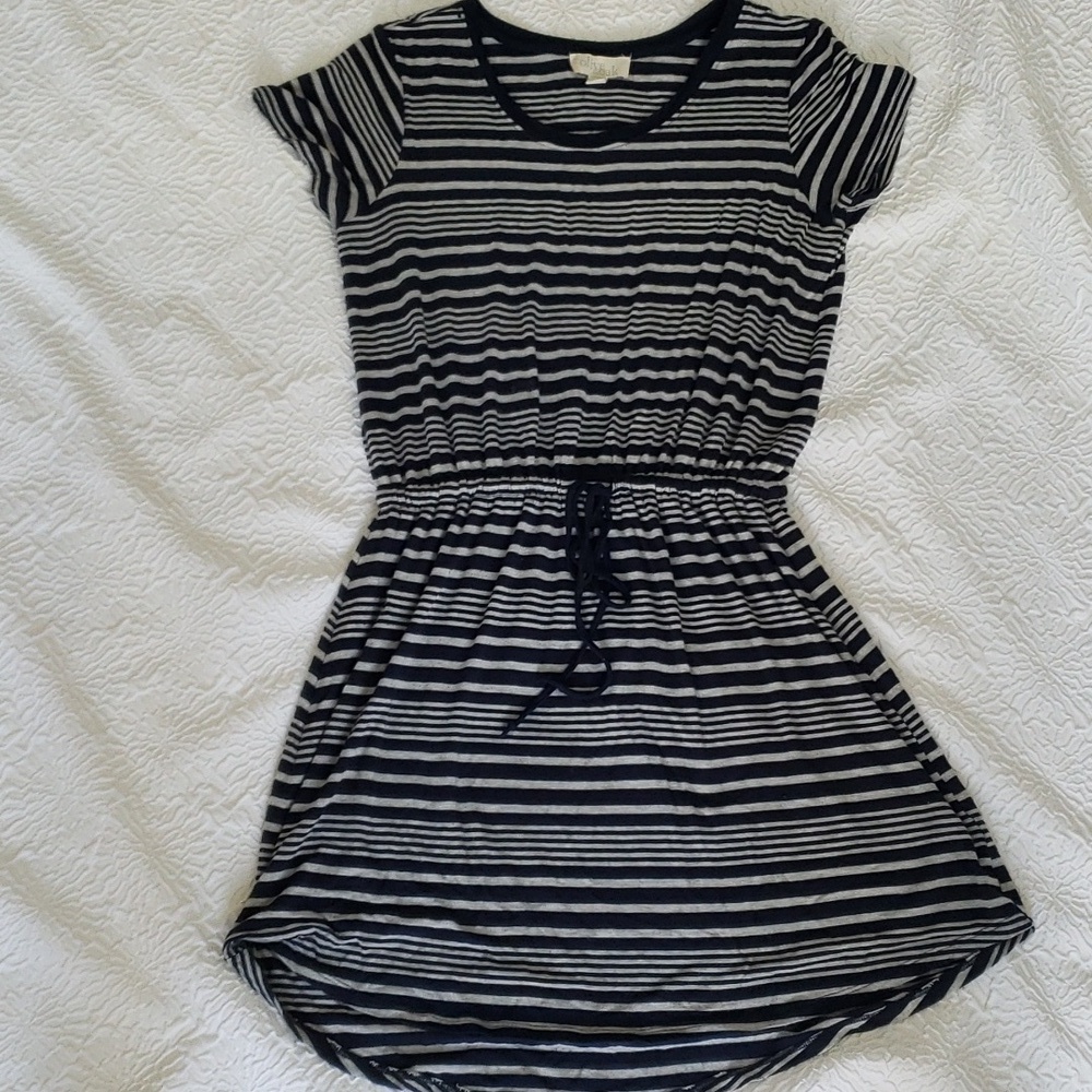 Olive & Oak Women's Navy & Gray Stripe Drawstring Waist Shirt Dress, Size M - Picture 12 of 16